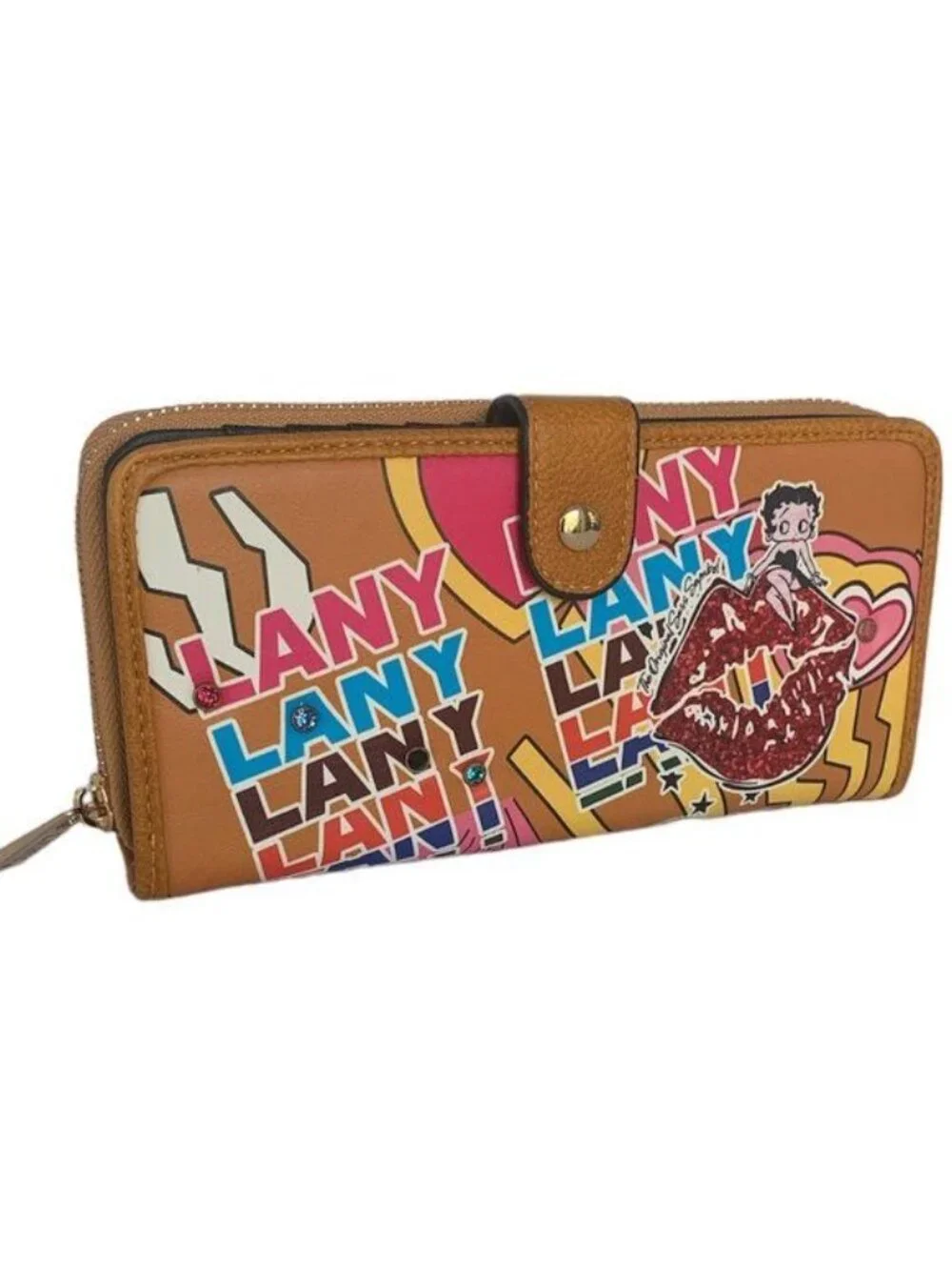 NEW Betty Boop Lips Paris Colorful Faux Leather Multi Wallet Wristlet Clutch